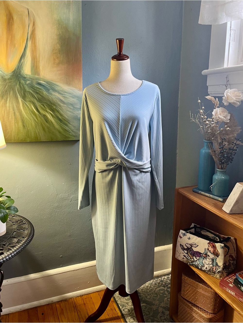 NWT- 9 West size XL midi dress with drape. Long sleeved, slip over.